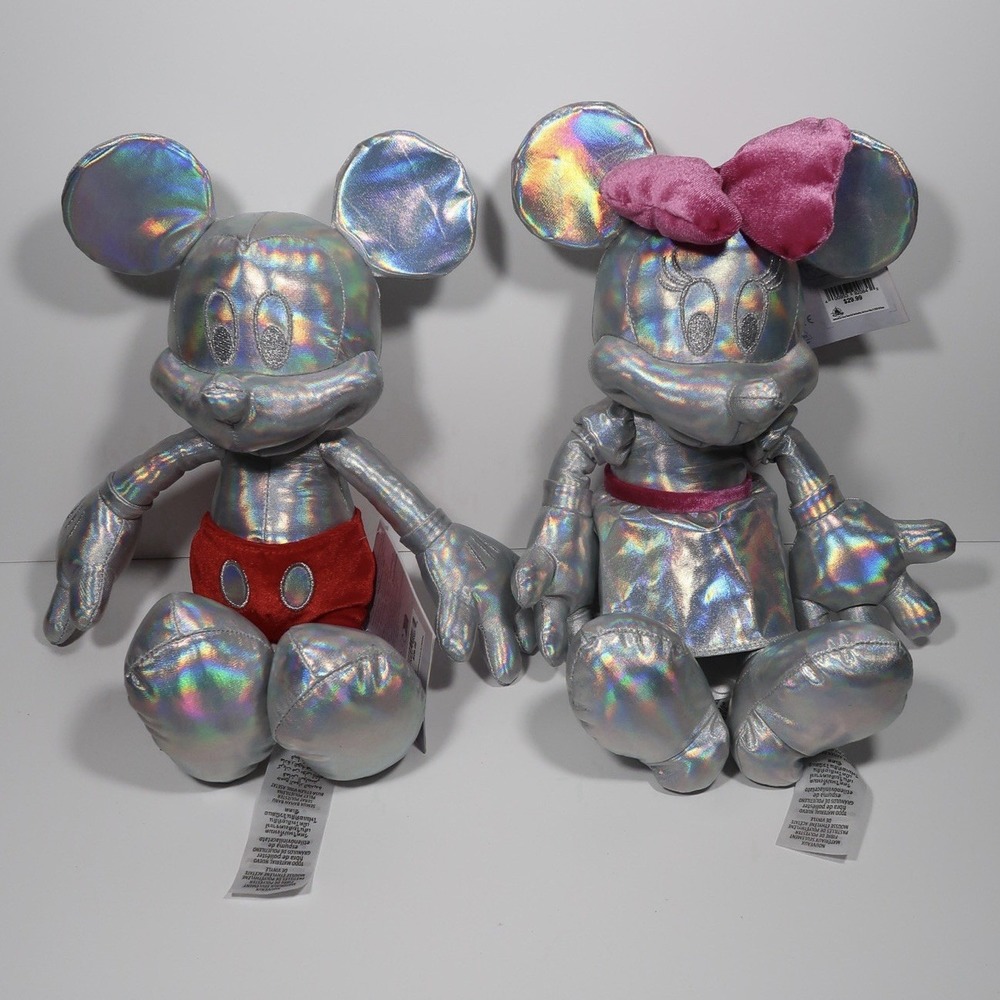 Rare Holographic Mickey & Minnie Matching Plush Set w/ Tags 2023